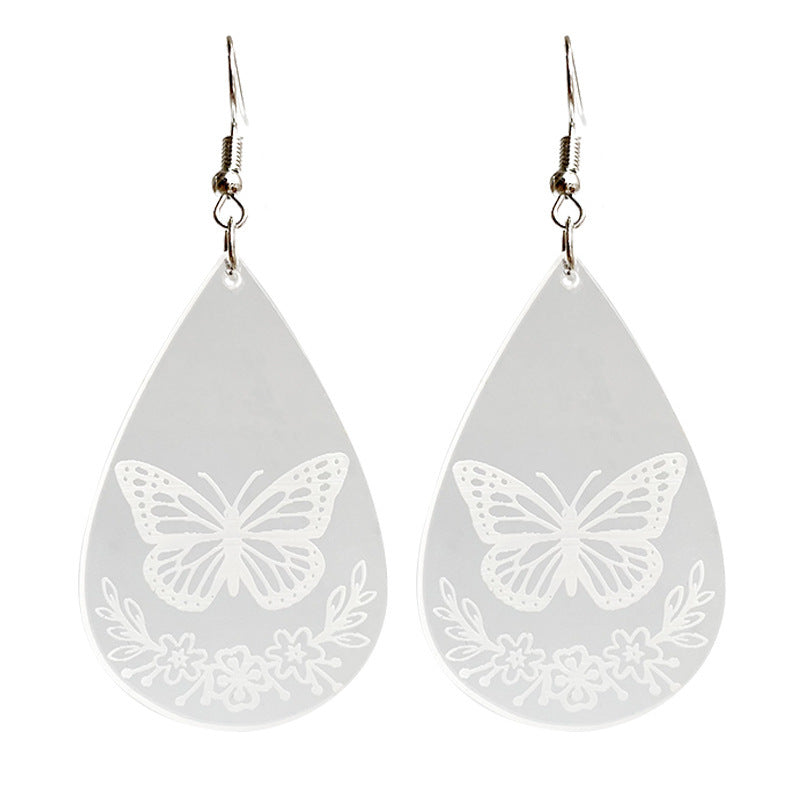 Wholesale 3pcs Transparent Acrylic Water Drop Bee Butterfly Laser Marking Popular Personality Earrings
